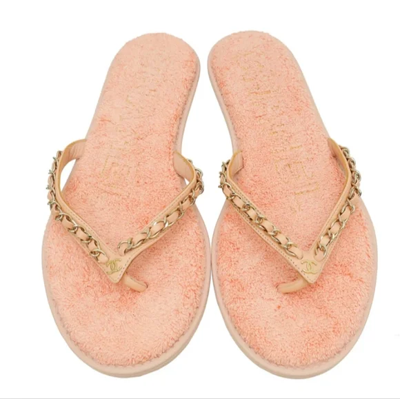 CHANEL Shoes Chanel Light Pink Cc Terry Cloth Chain Thing